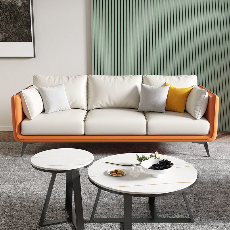 Contemporary Pillow Top Arm Reclining Sofa with Sewn Pillow Back White-Orange Clearhalo 'furn' 'furn_sofas' 'Furniture' 'furniture_sofas' 'kitchen' 'kitchen_sofas' 'Living Room Furniture' 'Sofa' 'sofas' 4648274