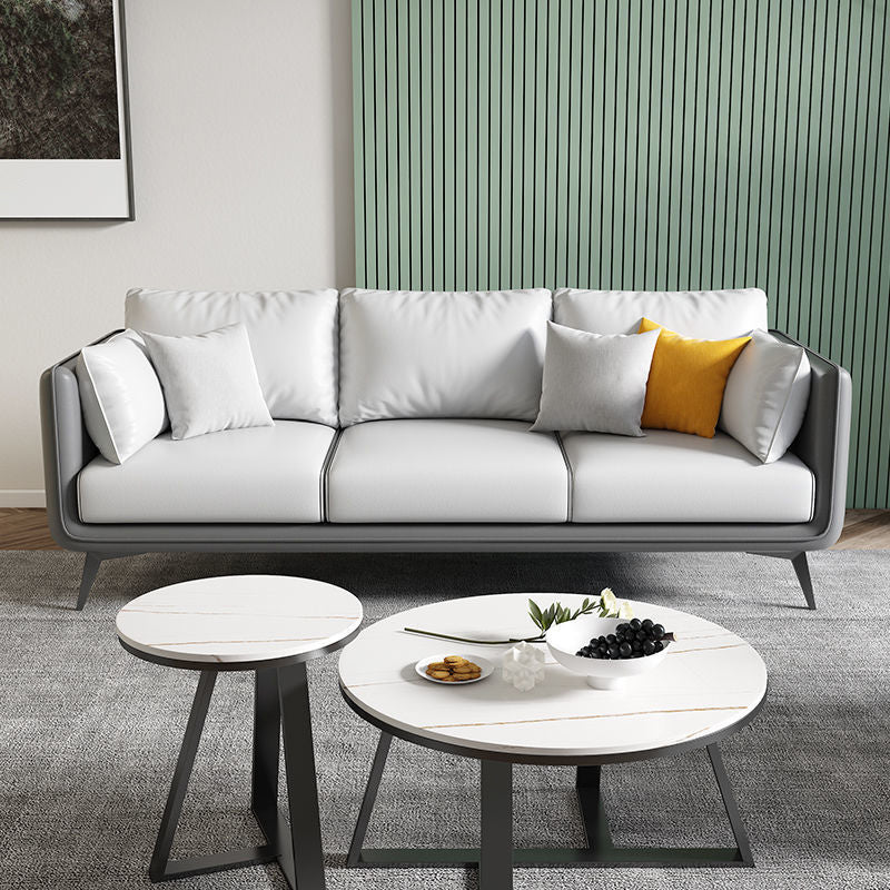 Contemporary Pillow Top Arm Reclining Sofa with Sewn Pillow Back Light Gray-Black Clearhalo 'furn' 'furn_sofas' 'Furniture' 'furniture_sofas' 'kitchen' 'kitchen_sofas' 'Living Room Furniture' 'Sofa' 'sofas' 4648275