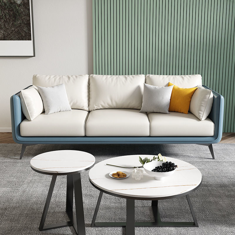 Contemporary Pillow Top Arm Reclining Sofa with Sewn Pillow Back Off-White Clearhalo 'furn' 'furn_sofas' 'Furniture' 'furniture_sofas' 'kitchen' 'kitchen_sofas' 'Living Room Furniture' 'Sofa' 'sofas' 4648277