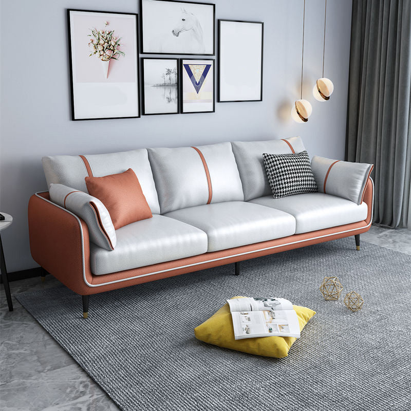 Stationary Stain Resistant 3 Seater Living Room Standard Sofa with Multiple Cushions Orange White Clearhalo 'furn' 'furn_sofas' 'Furniture' 'furniture_sofas' 'kitchen' 'kitchen_sofas' 'Living Room Furniture' 'Sofa' 'sofas' 4648293