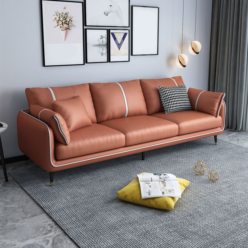 Stationary Stain Resistant 3 Seater Living Room Standard Sofa with Multiple Cushions Orange Yellow Clearhalo 'furn' 'furn_sofas' 'Furniture' 'furniture_sofas' 'kitchen' 'kitchen_sofas' 'Living Room Furniture' 'Sofa' 'sofas' 4648302