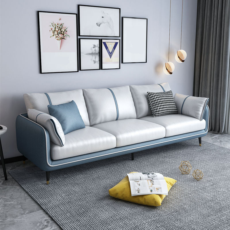 Stationary Stain Resistant 3 Seater Living Room Standard Sofa with Multiple Cushions Blue-White Clearhalo 'furn' 'furn_sofas' 'Furniture' 'furniture_sofas' 'kitchen' 'kitchen_sofas' 'Living Room Furniture' 'Sofa' 'sofas' 4648305