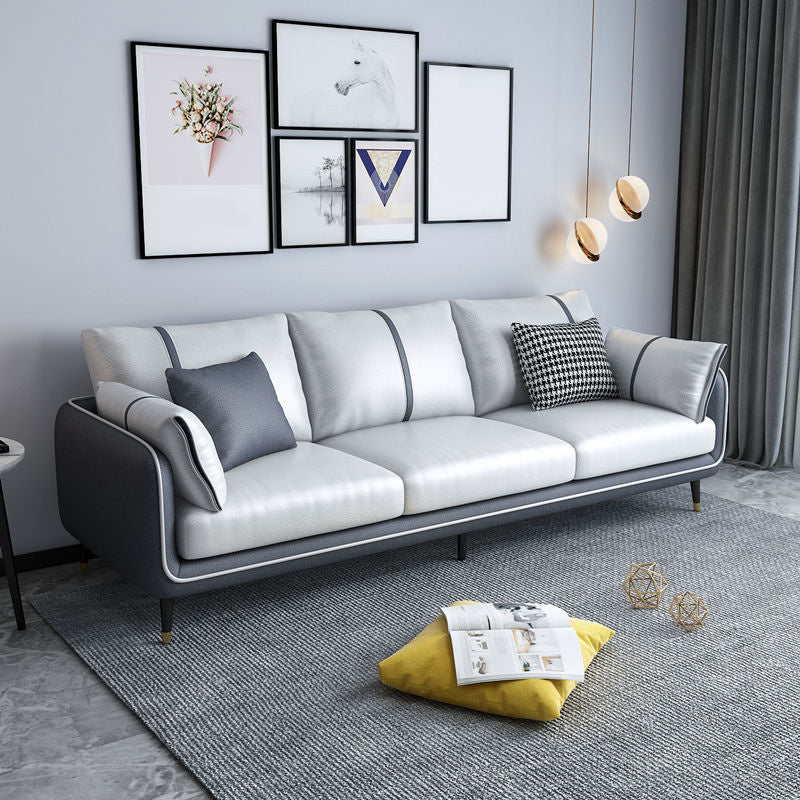 Stationary Stain Resistant 3 Seater Living Room Standard Sofa with Multiple Cushions Gray White White Clearhalo 'furn' 'furn_sofas' 'Furniture' 'furniture_sofas' 'kitchen' 'kitchen_sofas' 'Living Room Furniture' 'Sofa' 'sofas' 4648306
