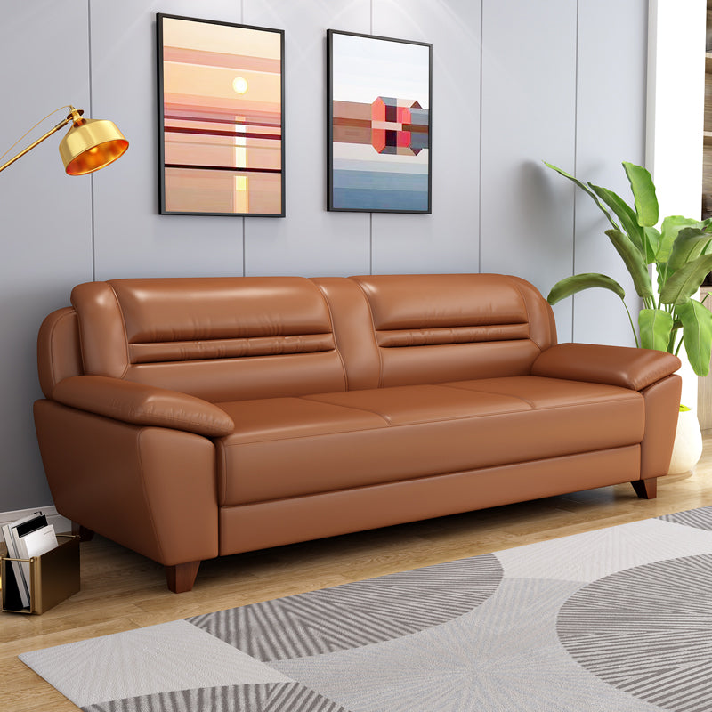 Modern Leather Match Pillow Top Arm Sewn Pillow Back Sofa for Living Room 59"L x 30"W x 31.5"H Brown Clearhalo 'furn' 'furn_sofas' 'Furniture' 'furniture_sofas' 'kitchen' 'kitchen_sofas' 'Living Room Furniture' 'Sofa' 'sofas' 4648321