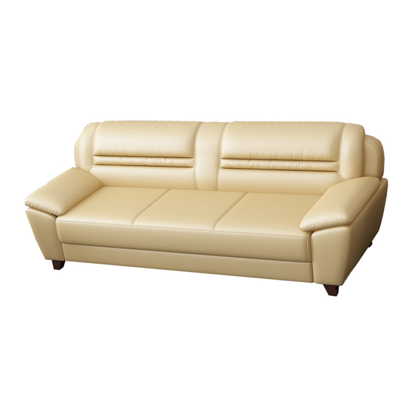 Modern Leather Match Pillow Top Arm Sewn Pillow Back Sofa for Living Room Beige Clearhalo 'furn' 'furn_sofas' 'Furniture' 'furniture_sofas' 'kitchen' 'kitchen_sofas' 'Living Room Furniture' 'Sofa' 'sofas' 4648326