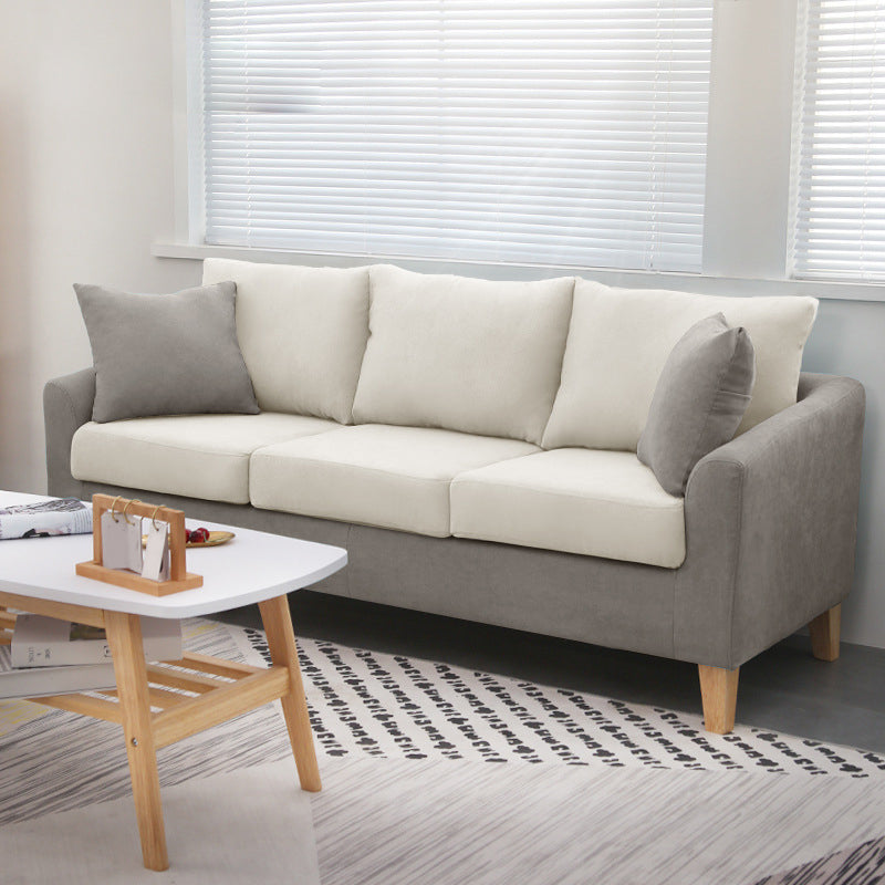 3-Seat Cushions Sofa 68.11*27.56*28.35 Slipcovered Square Arm Sofa White-Gray Clearhalo 'furn' 'furn_sofas' 'Furniture' 'furniture_sofas' 'kitchen' 'kitchen_sofas' 'Living Room Furniture' 'Sofa' 'sofas' 4648340