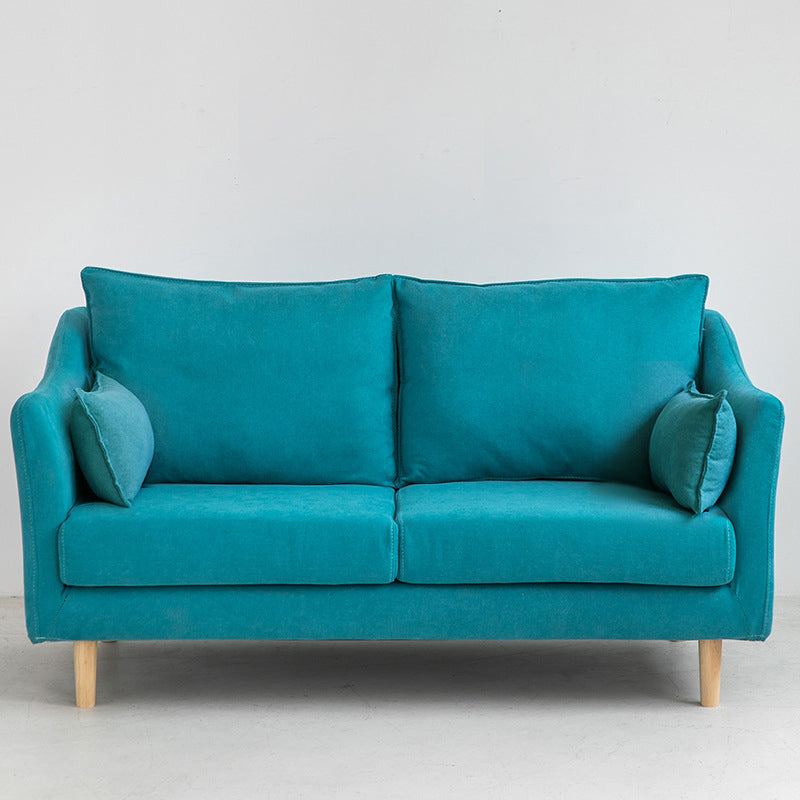 Scandinavian Loose Back Sofa 27.17" H Square Arm Slipcovered Loveseat Turquoise Clearhalo 'Furniture' 'furniture_sofas' 'kitchen' 'kitchen_sofas' 'Living Room Furniture' 'Sofa' 'sofas' 4648348