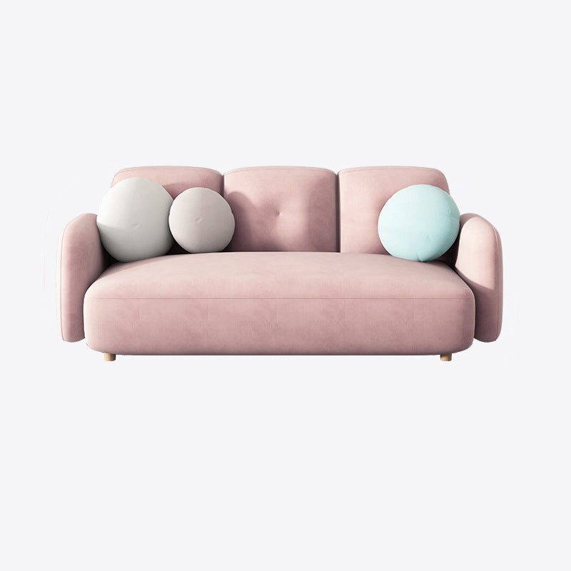 Modern Macaroon 3/4 Seater Sofa Square Arm Standard Cushions Sofa 83"L x 29"W x 31"H Nude Pink Clearhalo 'furn' 'furn_sofas' 'Furniture' 'furniture_sofas' 'kitchen' 'kitchen_sofas' 'Living Room Furniture' 'Sofa' 'sofas' 4648379