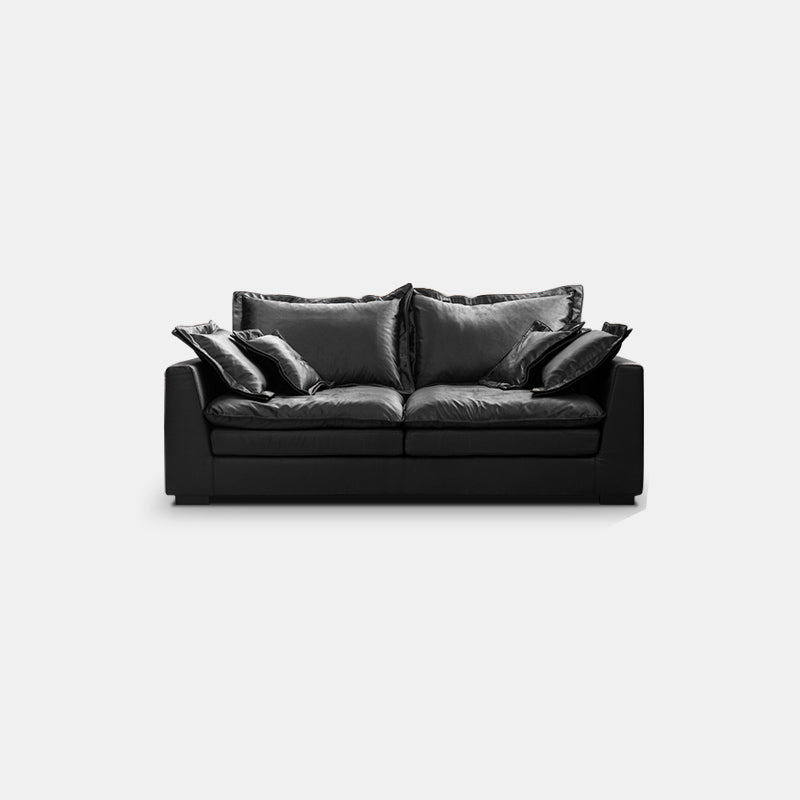Black Contemporary Faux Leather Tuxedo Arm Sofa with Bolster Pillows for Living Room 79"L x 47"W x 24"H Clearhalo 'furn' 'furn_sofas' 'Furniture' 'furniture_sofas' 'kitchen' 'kitchen_sofas' 'Living Room Furniture' 'Sofa' 'sofas' 4648423