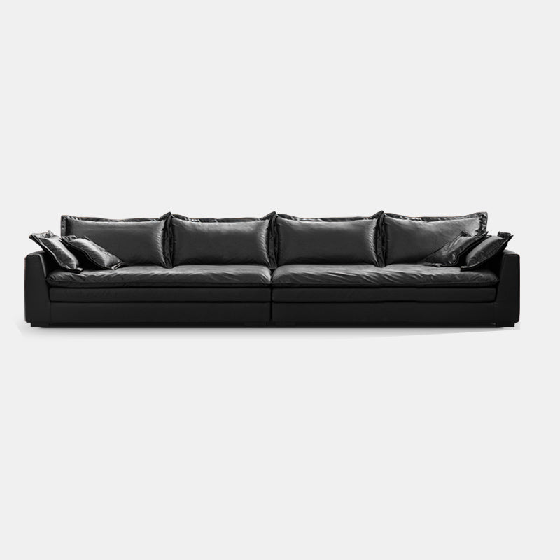 Black Contemporary Faux Leather Tuxedo Arm Sofa with Bolster Pillows for Living Room 157.5"L x 47"W x 24"H Clearhalo 'furn' 'furn_sofas' 'Furniture' 'furniture_sofas' 'kitchen' 'kitchen_sofas' 'Living Room Furniture' 'Sofa' 'sofas' 4648424