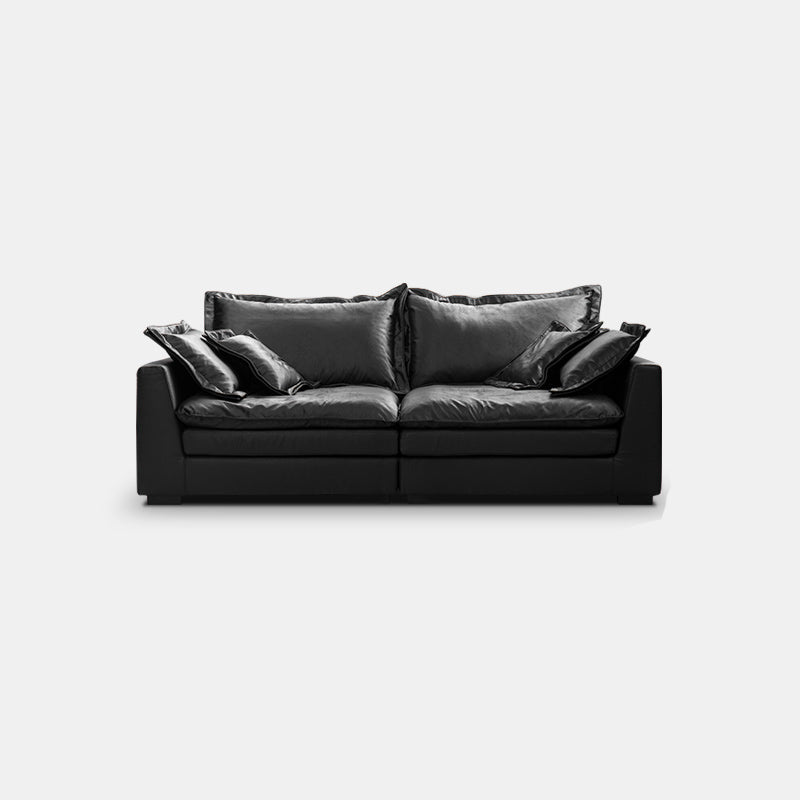 Black Contemporary Faux Leather Tuxedo Arm Sofa with Bolster Pillows for Living Room 87"L x 47"W x 24"H Clearhalo 'furn' 'furn_sofas' 'Furniture' 'furniture_sofas' 'kitchen' 'kitchen_sofas' 'Living Room Furniture' 'Sofa' 'sofas' 4648425