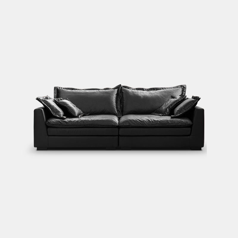 Black Contemporary Faux Leather Tuxedo Arm Sofa with Bolster Pillows for Living Room 94.5"L x 47"W x 24"H Clearhalo 'furn' 'furn_sofas' 'Furniture' 'furniture_sofas' 'kitchen' 'kitchen_sofas' 'Living Room Furniture' 'Sofa' 'sofas' 4648426