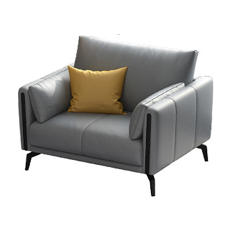 Grey Stain Resistant Settee Couch Square Arm Loose Back Loveseat 39"L x 35"W x 26"H Clearhalo 'furn' 'furn_sofas' 'Furniture' 'furniture_sofas' 'kitchen' 'kitchen_sofas' 'Living Room Furniture' 'Sofa' 'sofas' 4648453
