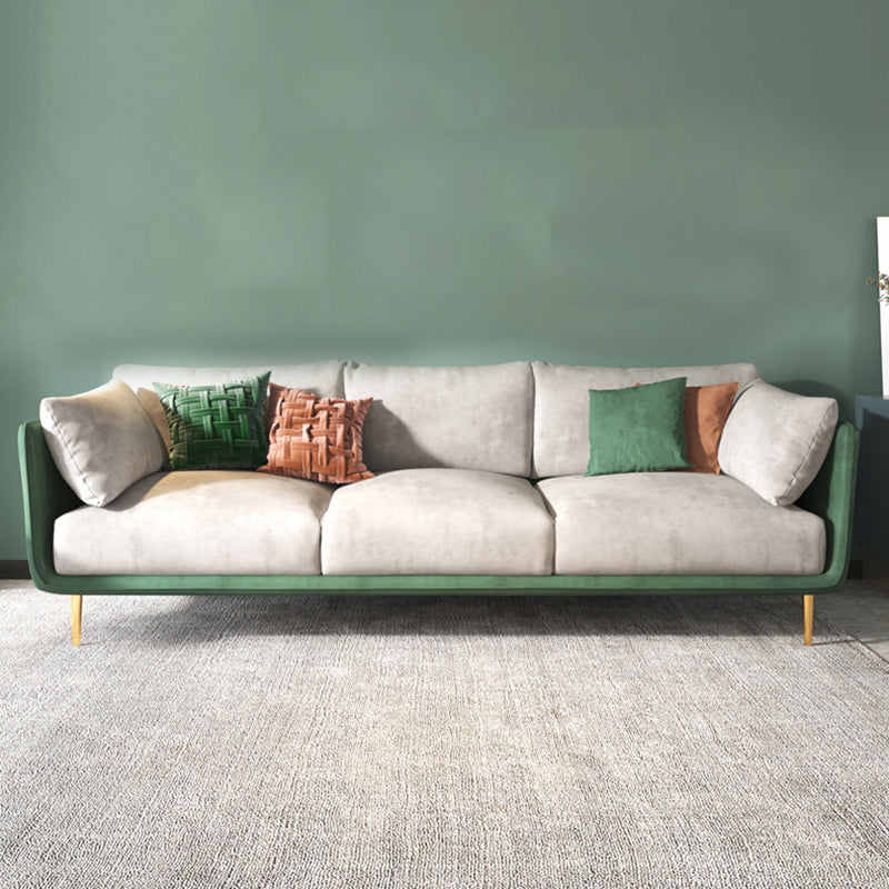 Stain Resistant Square Arm 3/4-Seat Sofa Extra Long Faux Leather Settee 102''L x36"W x 31.5"H White Green Clearhalo 'furn' 'furn_sofas' 'Furniture' 'furniture_sofas' 'kitchen' 'kitchen_sofas' 'Living Room Furniture' 'Sofa' 'sofas' 4648476