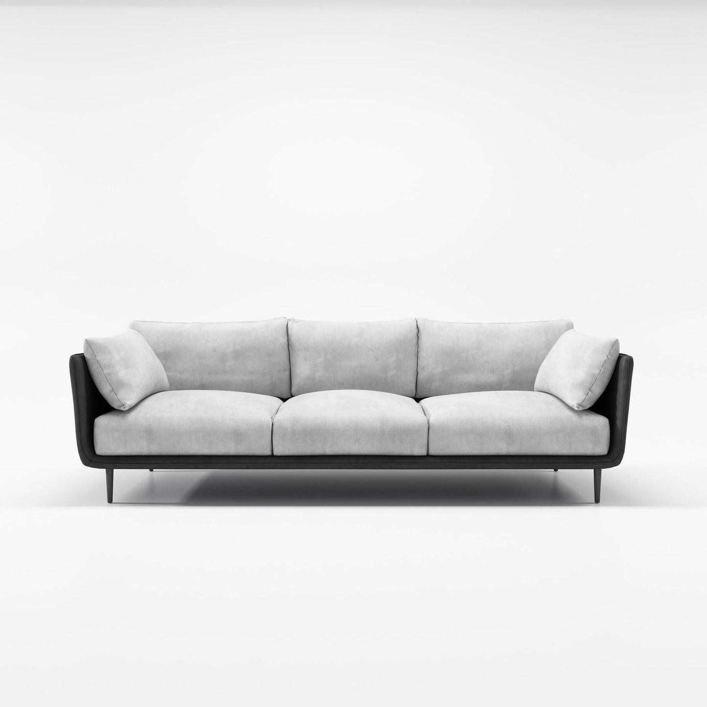 Stain Resistant Square Arm 3/4-Seat Sofa Extra Long Faux Leather Settee Gray-White Clearhalo 'furn' 'furn_sofas' 'Furniture' 'furniture_sofas' 'kitchen' 'kitchen_sofas' 'Living Room Furniture' 'Sofa' 'sofas' 4648478