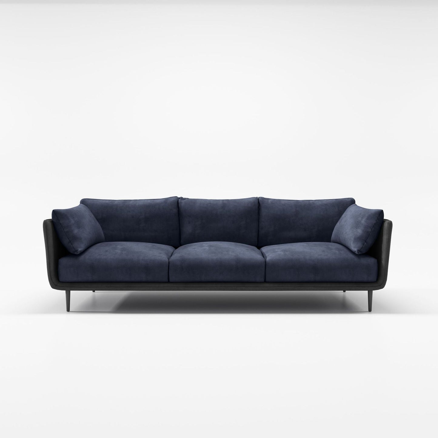 Stain Resistant Square Arm 3/4-Seat Sofa Extra Long Faux Leather Settee Dark Blue-Gray Clearhalo 'furn' 'furn_sofas' 'Furniture' 'furniture_sofas' 'kitchen' 'kitchen_sofas' 'Living Room Furniture' 'Sofa' 'sofas' 4648479