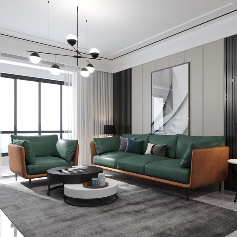 Stain Resistant Square Arm 3/4-Seat Sofa Extra Long Faux Leather Settee Clearhalo 'furn' 'furn_sofas' 'Furniture' 'furniture_sofas' 'kitchen' 'kitchen_sofas' 'Living Room Furniture' 'Sofa' 'sofas' 4648487