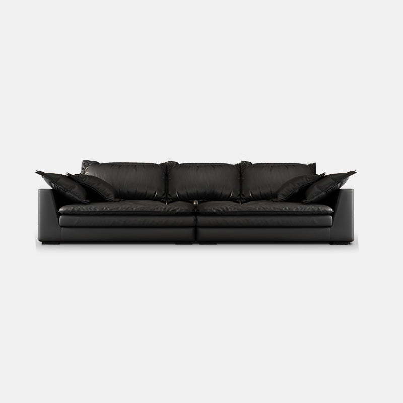 Black Stain Resistant Contemporary Faux Leather Square Arm Sofa with Bolster Pillows Clearhalo 'furn' 'furn_sofas' 'Furniture' 'furniture_sofas' 'kitchen' 'kitchen_sofas' 'Living Room Furniture' 'Sofa' 'sofas' 4648522