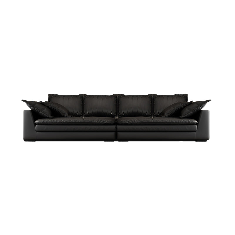 Black Stain Resistant Contemporary Faux Leather Square Arm Sofa with Bolster Pillows 150"L x 39"W x 35.5"H Clearhalo 'furn' 'furn_sofas' 'Furniture' 'furniture_sofas' 'kitchen' 'kitchen_sofas' 'Living Room Furniture' 'Sofa' 'sofas' 4648524