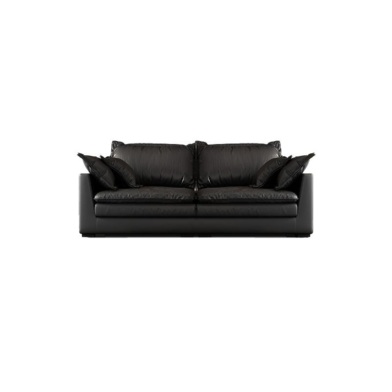 Black Stain Resistant Contemporary Faux Leather Square Arm Sofa with Bolster Pillows 79"L x 39"W x 35.5"H Clearhalo 'furn' 'furn_sofas' 'Furniture' 'furniture_sofas' 'kitchen' 'kitchen_sofas' 'Living Room Furniture' 'Sofa' 'sofas' 4648526