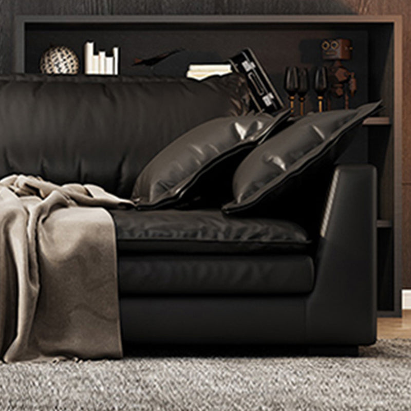 Black Stain Resistant Contemporary Faux Leather Square Arm Sofa with Bolster Pillows Clearhalo 'furn' 'furn_sofas' 'Furniture' 'furniture_sofas' 'kitchen' 'kitchen_sofas' 'Living Room Furniture' 'Sofa' 'sofas' 4648529