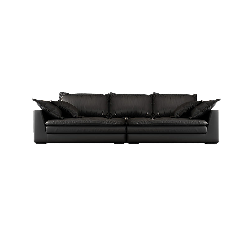 Black Stain Resistant Contemporary Faux Leather Square Arm Sofa with Bolster Pillows 126"L x 39"W x 35.5"H Clearhalo 'furn' 'furn_sofas' 'Furniture' 'furniture_sofas' 'kitchen' 'kitchen_sofas' 'Living Room Furniture' 'Sofa' 'sofas' 4648530