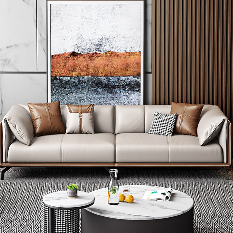 Contemporary Genuine Leather Pillow Top Arm Sofa for Living Room, Apartment 98.5"L x 37.5"W x 29.5"H Clearhalo 'furn' 'furn_sofas' 'Furniture' 'furniture_sofas' 'kitchen' 'kitchen_sofas' 'Living Room Furniture' 'Sofa' 'sofas' 4648543