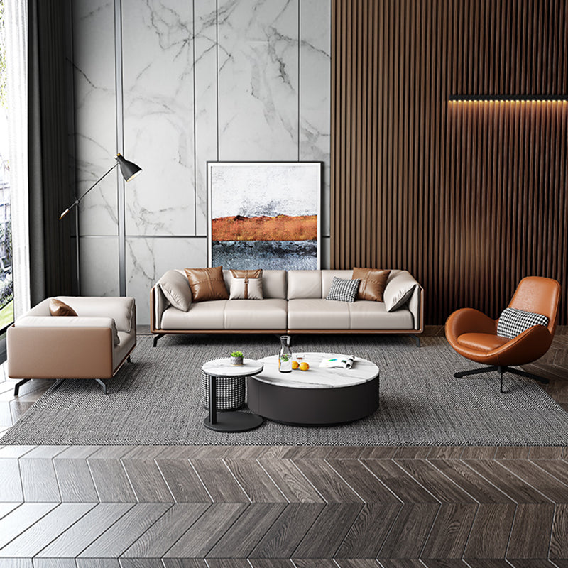 Contemporary Genuine Leather Pillow Top Arm Sofa for Living Room, Apartment Clearhalo 'furn' 'furn_sofas' 'Furniture' 'furniture_sofas' 'kitchen' 'kitchen_sofas' 'Living Room Furniture' 'Sofa' 'sofas' 4648544