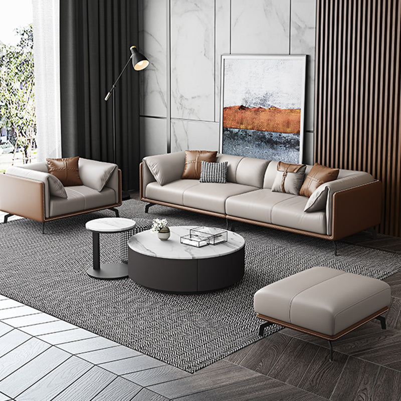 Contemporary Genuine Leather Pillow Top Arm Sofa for Living Room, Apartment Clearhalo 'furn' 'furn_sofas' 'Furniture' 'furniture_sofas' 'kitchen' 'kitchen_sofas' 'Living Room Furniture' 'Sofa' 'sofas' 4648545