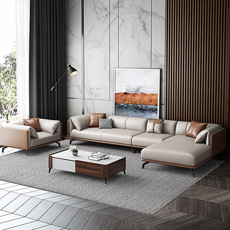 Contemporary Genuine Leather Pillow Top Arm Sofa for Living Room, Apartment Clearhalo 'furn' 'furn_sofas' 'Furniture' 'furniture_sofas' 'kitchen' 'kitchen_sofas' 'Living Room Furniture' 'Sofa' 'sofas' 4648546