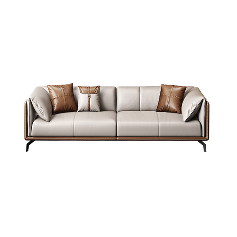 Contemporary Genuine Leather Pillow Top Arm Sofa for Living Room, Apartment 85"L x 37.5"W x 29.5"H Clearhalo 'furn' 'furn_sofas' 'Furniture' 'furniture_sofas' 'kitchen' 'kitchen_sofas' 'Living Room Furniture' 'Sofa' 'sofas' 4648547