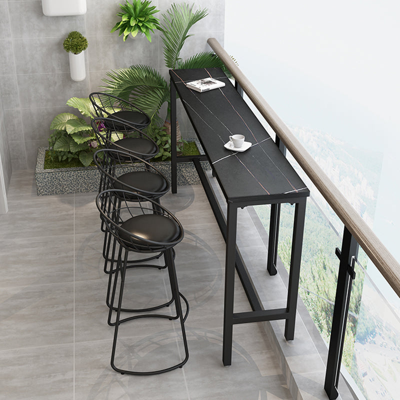 Marble Counter Wine Table with Rectangle Table Top Trestle Table - 41.3" H 78.7"L x 15.7"W x 41.3"H Gold-Black Without Chairs Clearhalo 'Bar Furniture' 'Bar Tables' 'bar_tables' 'furn' 'furn_bar_tables' 'Furniture' 'furniture_bar_tables' 'Kitchen & Dining Furniture' 'kitchen&dining_furn' 'kitchen' 4653626
