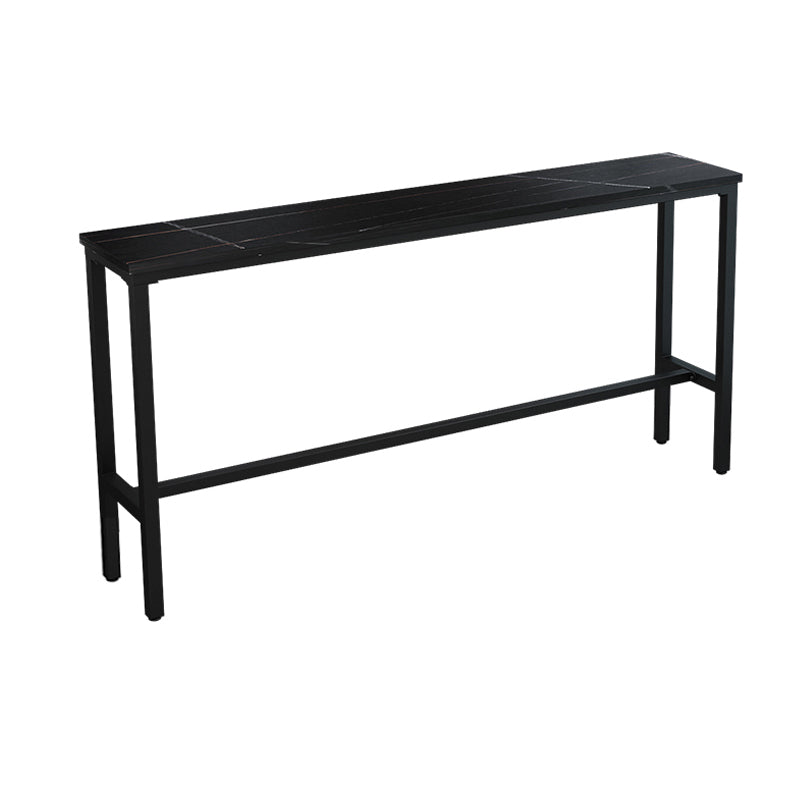 Marble Counter Wine Table with Rectangle Table Top Trestle Table - 41.3" H Gold-Black Without Chairs Clearhalo 'Bar Furniture' 'Bar Tables' 'bar_tables' 'furn' 'furn_bar_tables' 'Furniture' 'furniture_bar_tables' 'Kitchen & Dining Furniture' 'kitchen&dining_furn' 'kitchen' 4653627