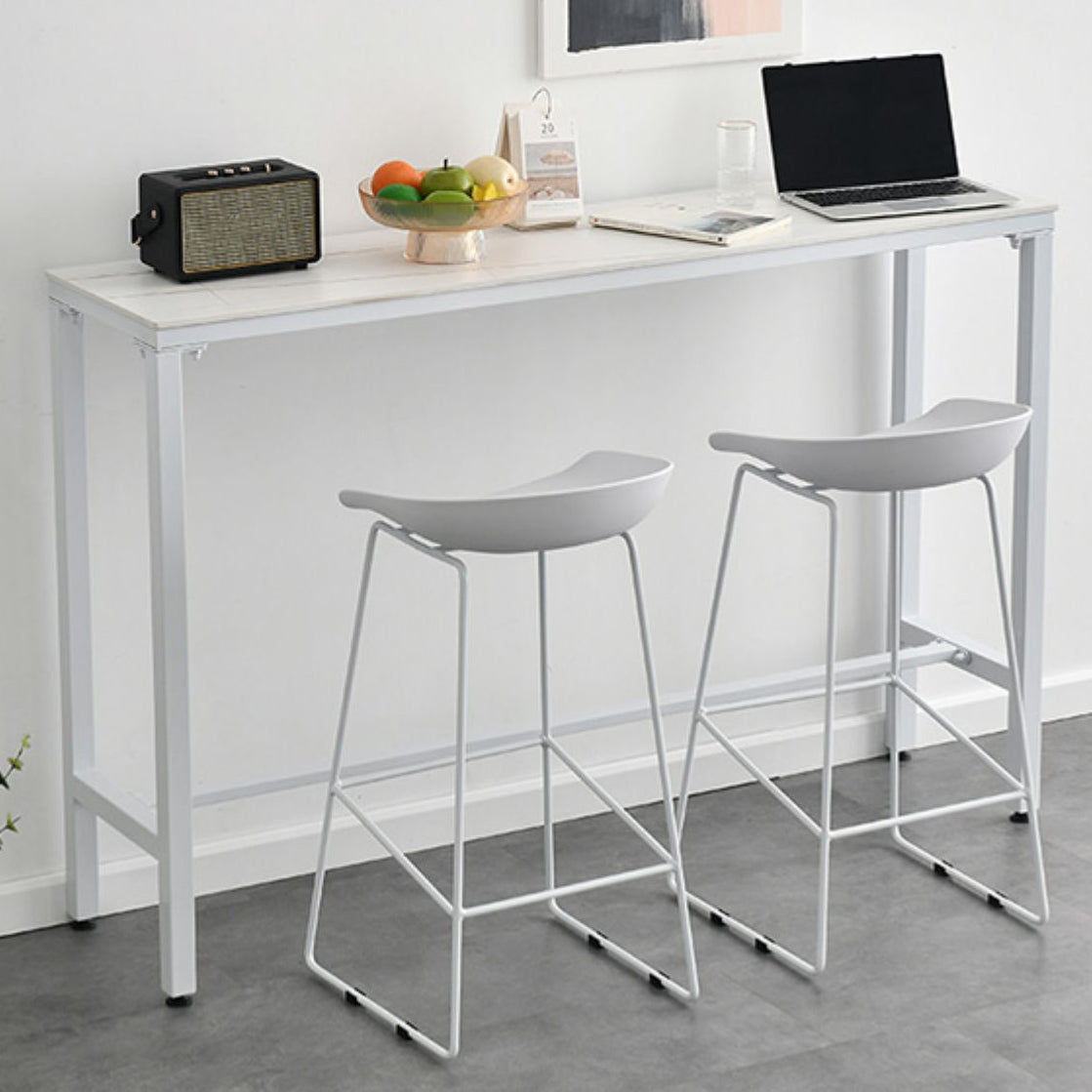 Marble Counter Wine Table with Rectangle Table Top Trestle Table - 41.3" H Clearhalo 'Bar Furniture' 'Bar Tables' 'bar_tables' 'furn' 'furn_bar_tables' 'Furniture' 'furniture_bar_tables' 'Kitchen & Dining Furniture' 'kitchen&dining_furn' 'kitchen' 4653634