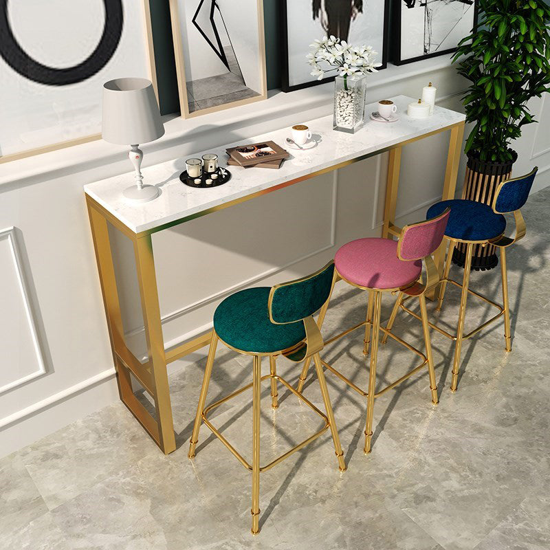 Marble & Wood Bar Dining Table with Rectangle Table Top Trestle Table - 41.3" H White-Gold Faux Marble Clearhalo 'Bar Furniture' 'Bar Tables' 'bar_tables' 'furn' 'furn_bar_tables' 'Furniture' 'furniture_bar_tables' 'Kitchen & Dining Furniture' 'kitchen&dining_furn' 'kitchen' 4653642