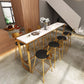 Marble & Wood Bar Dining Table with Rectangle Table Top Trestle Table - 41.3" H 63"L x 15.7"W x 41.3"H White-Gold Faux Marble Clearhalo 'Bar Furniture' 'Bar Tables' 'bar_tables' 'furn' 'furn_bar_tables' 'Furniture' 'furniture_bar_tables' 'Kitchen & Dining Furniture' 'kitchen&dining_furn' 'kitchen' 4653644
