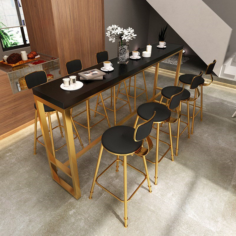 Marble & Wood Bar Dining Table with Rectangle Table Top Trestle Table - 41.3" H Gold-Black Wood Clearhalo 'Bar Furniture' 'Bar Tables' 'bar_tables' 'furn' 'furn_bar_tables' 'Furniture' 'furniture_bar_tables' 'Kitchen & Dining Furniture' 'kitchen&dining_furn' 'kitchen' 4653645