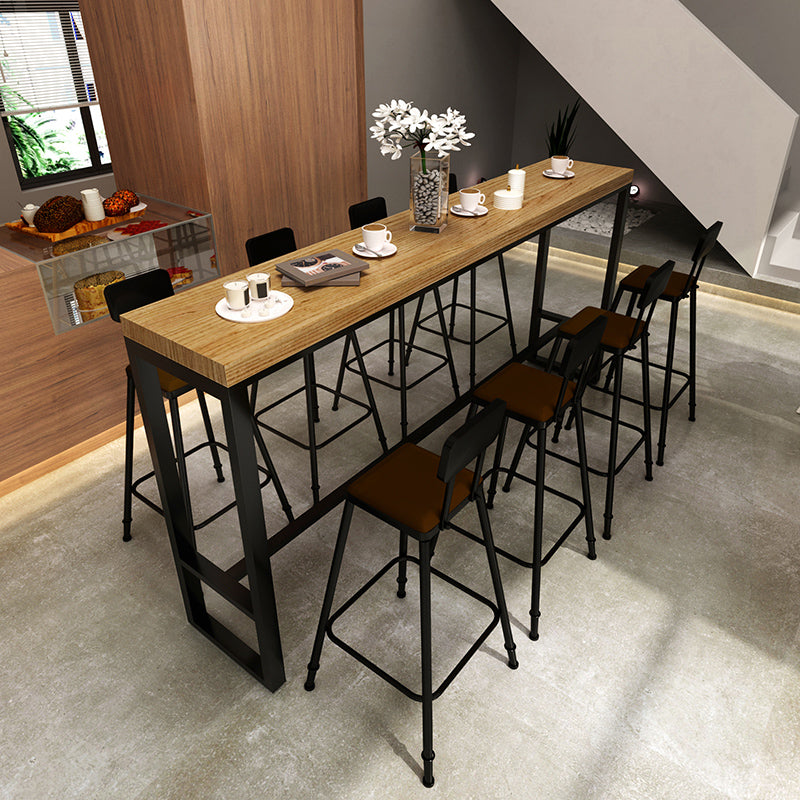 Marble & Wood Bar Dining Table with Rectangle Table Top Trestle Table - 41.3" H Brown Wood Clearhalo 'Bar Furniture' 'Bar Tables' 'bar_tables' 'furn' 'furn_bar_tables' 'Furniture' 'furniture_bar_tables' 'Kitchen & Dining Furniture' 'kitchen&dining_furn' 'kitchen' 4653650