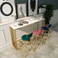 Marble & Wood Bar Dining Table with Rectangle Table Top Trestle Table - 41.3" H Clearhalo 'Bar Furniture' 'Bar Tables' 'bar_tables' 'furn' 'furn_bar_tables' 'Furniture' 'furniture_bar_tables' 'Kitchen & Dining Furniture' 'kitchen&dining_furn' 'kitchen' 4653651