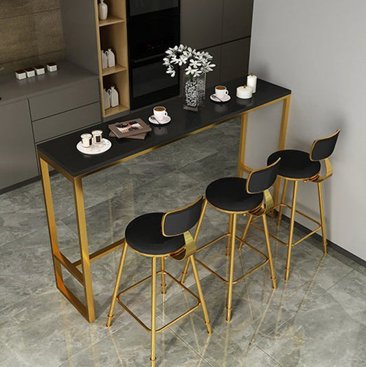 Marble & Wood Bar Dining Table with Rectangle Table Top Trestle Table - 41.3" H Clearhalo 'Bar Furniture' 'Bar Tables' 'bar_tables' 'furn' 'furn_bar_tables' 'Furniture' 'furniture_bar_tables' 'Kitchen & Dining Furniture' 'kitchen&dining_furn' 'kitchen' 4653652