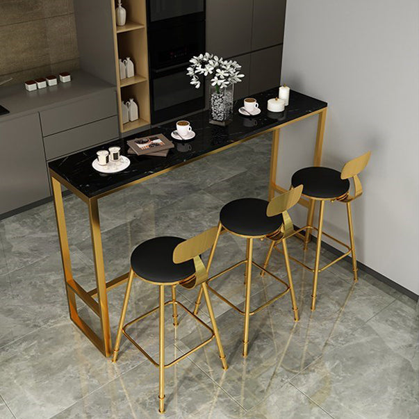 Marble & Wood Bar Dining Table with Rectangle Table Top Trestle Table - 41.3" H Gold-Black Faux Marble Clearhalo 'Bar Furniture' 'Bar Tables' 'bar_tables' 'furn' 'furn_bar_tables' 'Furniture' 'furniture_bar_tables' 'Kitchen & Dining Furniture' 'kitchen&dining_furn' 'kitchen' 4653654
