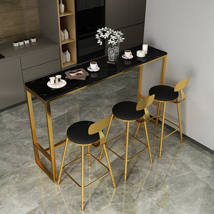 Marble & Wood Bar Dining Table with Rectangle Table Top Trestle Table - 41.3" H Gold-Black Faux Marble Clearhalo 'Bar Furniture' 'Bar Tables' 'bar_tables' 'furn' 'furn_bar_tables' 'Furniture' 'furniture_bar_tables' 'Kitchen & Dining Furniture' 'kitchen&dining_furn' 'kitchen' 4653654