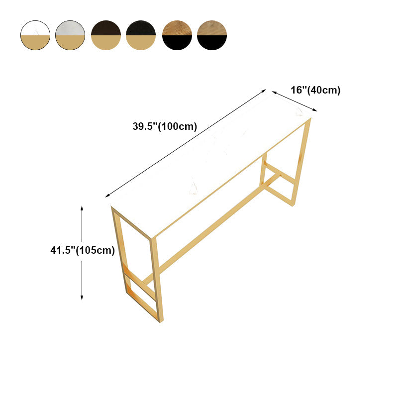 Marble & Wood Bar Dining Table with Rectangle Table Top Trestle Table - 41.3" H Clearhalo 'Bar Furniture' 'Bar Tables' 'bar_tables' 'furn' 'furn_bar_tables' 'Furniture' 'furniture_bar_tables' 'Kitchen & Dining Furniture' 'kitchen&dining_furn' 'kitchen' 4653655