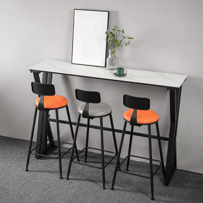 White Marble Bar Table with Rectangle Table Top Trestle Table - 41.3" H 78.7"L x 15.7"W x 41.3"H Black Without Chairs Clearhalo 'Bar Furniture' 'Bar Tables' 'bar_tables' 'furn' 'furn_bar_tables' 'Furniture' 'furniture_bar_tables' 'Kitchen & Dining Furniture' 'kitchen&dining_furn' 'kitchen' 4653660