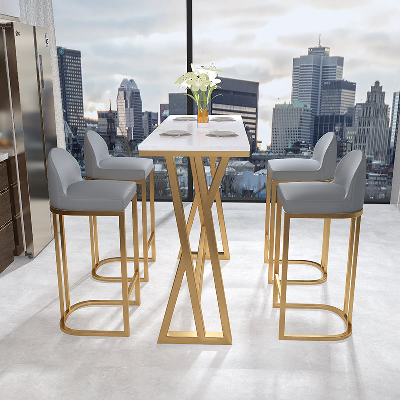 White Marble Bar Table with Rectangle Table Top Trestle Table - 41.3" H Gold Without Chairs Clearhalo 'Bar Furniture' 'Bar Tables' 'bar_tables' 'furn' 'furn_bar_tables' 'Furniture' 'furniture_bar_tables' 'Kitchen & Dining Furniture' 'kitchen&dining_furn' 'kitchen' 4653661