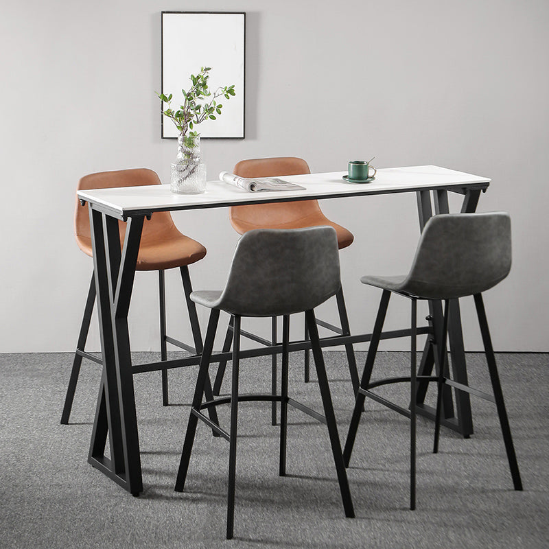 White Marble Bar Table with Rectangle Table Top Trestle Table - 41.3" H 70.9"L x 15.7"W x 41.3"H Black Without Chairs Clearhalo 'Bar Furniture' 'Bar Tables' 'bar_tables' 'furn' 'furn_bar_tables' 'Furniture' 'furniture_bar_tables' 'Kitchen & Dining Furniture' 'kitchen&dining_furn' 'kitchen' 4653662