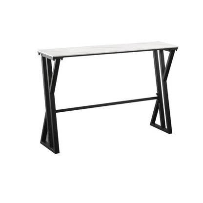 White Marble Bar Table with Rectangle Table Top Trestle Table - 41.3" H Black Without Chairs Clearhalo 'Bar Furniture' 'Bar Tables' 'bar_tables' 'furn' 'furn_bar_tables' 'Furniture' 'furniture_bar_tables' 'Kitchen & Dining Furniture' 'kitchen&dining_furn' 'kitchen' 4653664
