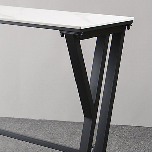 White Marble Bar Table with Rectangle Table Top Trestle Table - 41.3" H Clearhalo 'Bar Furniture' 'Bar Tables' 'bar_tables' 'furn' 'furn_bar_tables' 'Furniture' 'furniture_bar_tables' 'Kitchen & Dining Furniture' 'kitchen&dining_furn' 'kitchen' 4653666