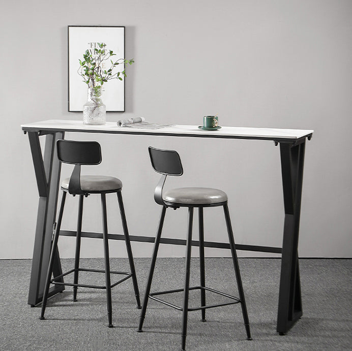 White Marble Bar Table with Rectangle Table Top Trestle Table - 41.3" H Clearhalo 'Bar Furniture' 'Bar Tables' 'bar_tables' 'furn' 'furn_bar_tables' 'Furniture' 'furniture_bar_tables' 'Kitchen & Dining Furniture' 'kitchen&dining_furn' 'kitchen' 4653670