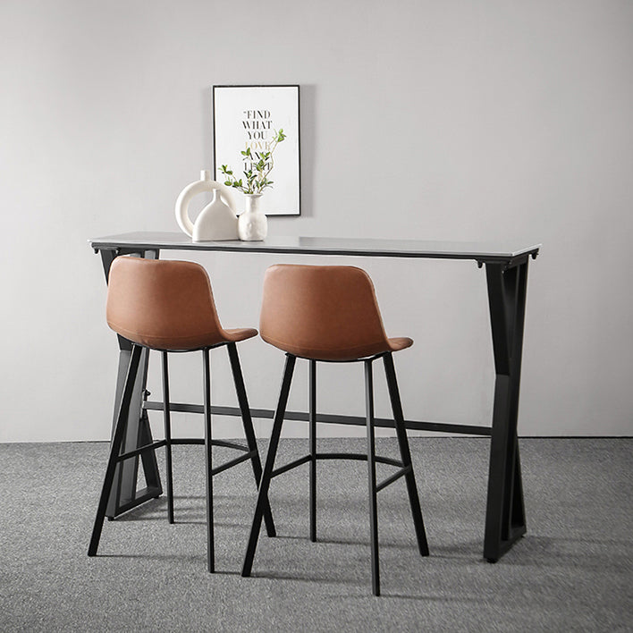 White Marble Bar Table with Rectangle Table Top Trestle Table - 41.3" H Clearhalo 'Bar Furniture' 'Bar Tables' 'bar_tables' 'furn' 'furn_bar_tables' 'Furniture' 'furniture_bar_tables' 'Kitchen & Dining Furniture' 'kitchen&dining_furn' 'kitchen' 4653672